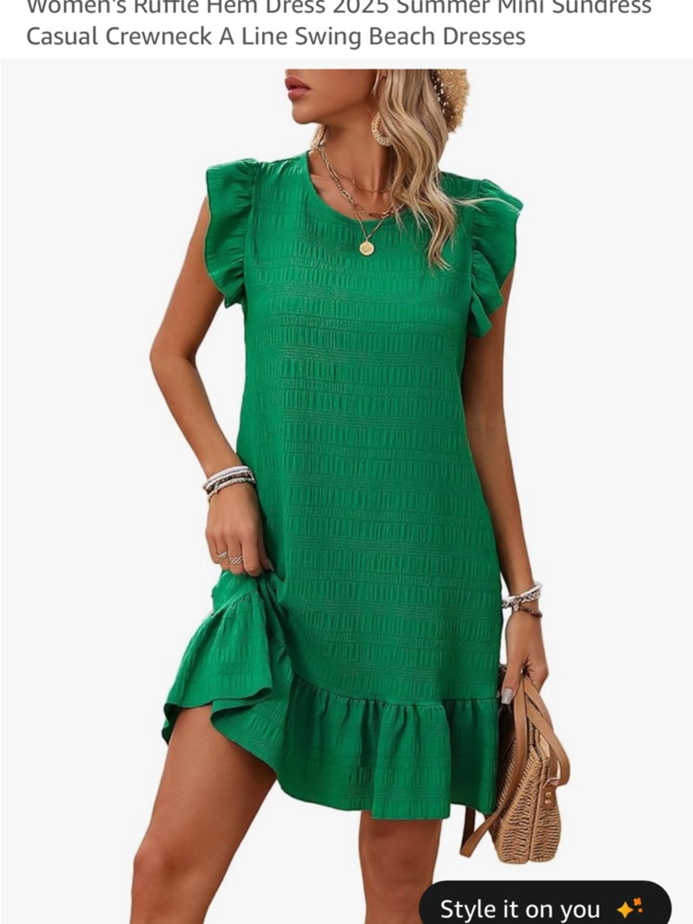 Womens Emerald Green Ruffle Hem Dress